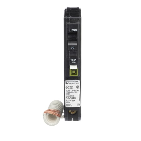 Square D Miniature Circuit Breaker, QO Series, 20A, 1 Pole, 120/240V AC, 10kA at 120V AC QO120CAFIC